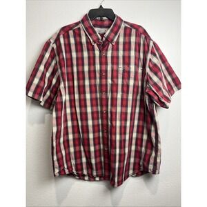 Men's Carhartt Red & White Plaid Short Sleeve Casual Button Up Shirt Size XXL